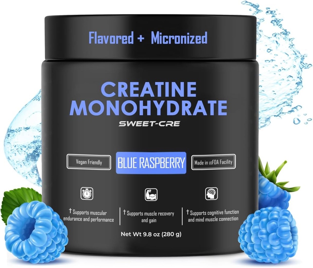 Továrna Monohydrát - 5g Továrna Monohydrát Prášek - Pokročilé stvoření pro ženy a muže - Bulk doplňky Tvůrce - Delicious Fruit Punch Flavor - 10oz (40 Služeb, modrá Malina)