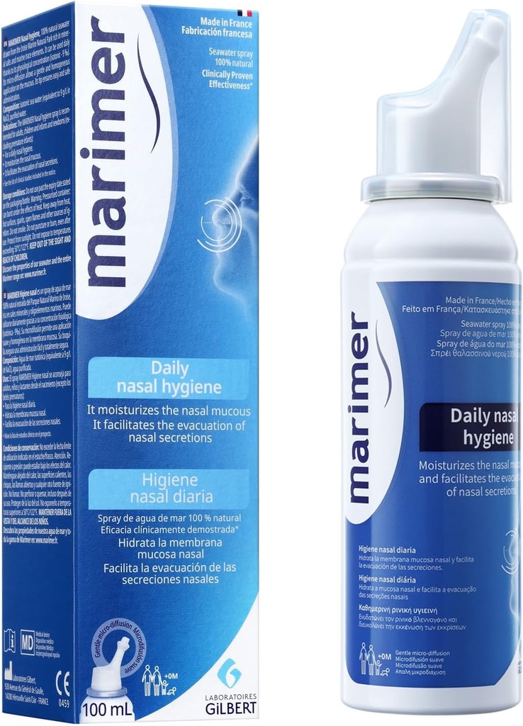 Daily Saline All Natural Seawater Nasal Spray, Sinus Rinse & Sinus Alergie Symptom Reliever 3.38 FL OZ (100 ml)