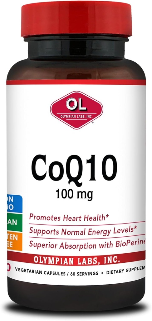 Olympian Labs CoQ10 100mg Complicated with Bioperin for Greater Absorption, Supporting Heart Health 60 Kapsle