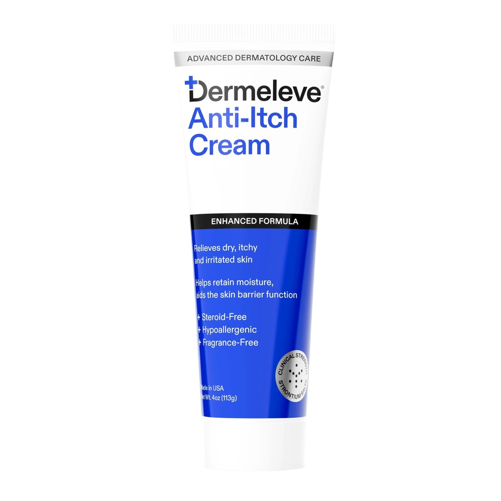 Dermeleve Steroid Free Anti- Itch Cream 124; Extra síla pro psoriázu, Seborrheic Dermatitida, virová vyrážka, Bug Bites, alergie, Chronická Hives, Neuropatie (Nerve) 124; Full Bitch Relief 124; 4 oz (1 balení)