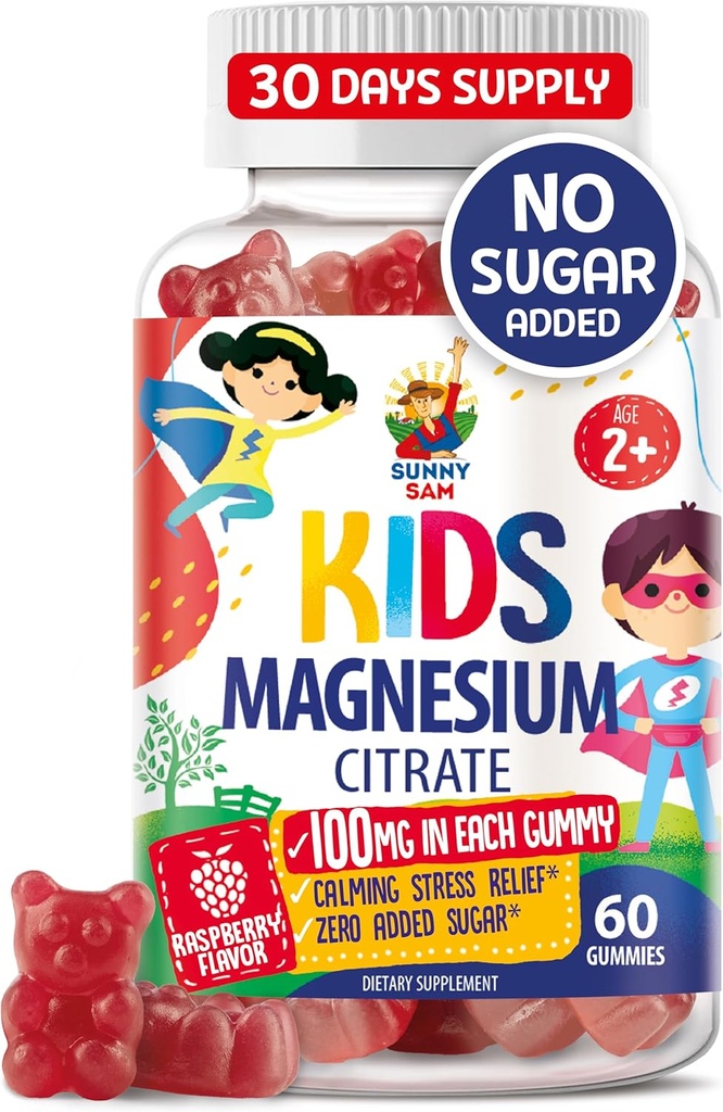 Magnesiové gumy pro děti a dospělé - 100mg - Klidové žvýkačky hořčíku - Magnesium Citrát Žvýkací doplněk pro nádech a svalovou podporu - 60 gummies