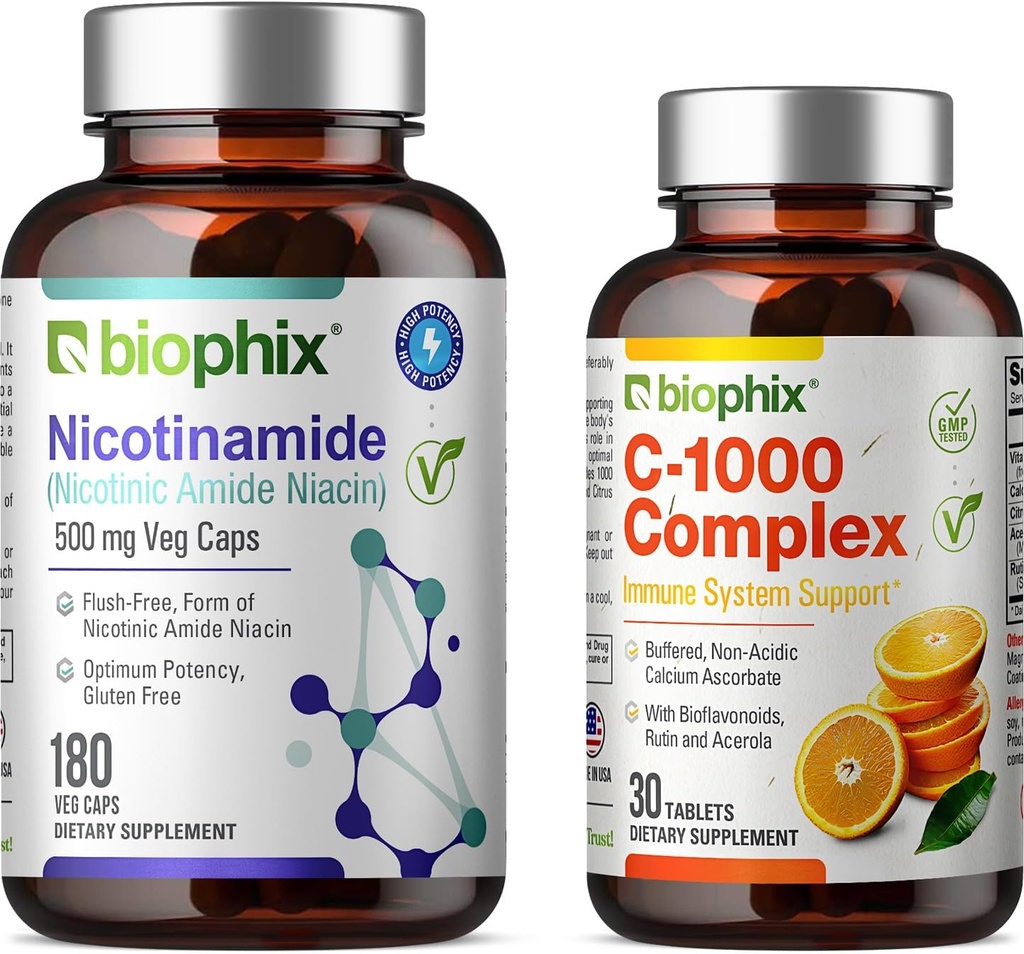 biophix B-3 Nikotinamid 500 mg 180 Vitamíny - Volný vitamín C- 1000 30 Tablety - Nikotinový amid Niacin Natural Flush- Volný vitamin- Podporuje zdraví kožních buněk