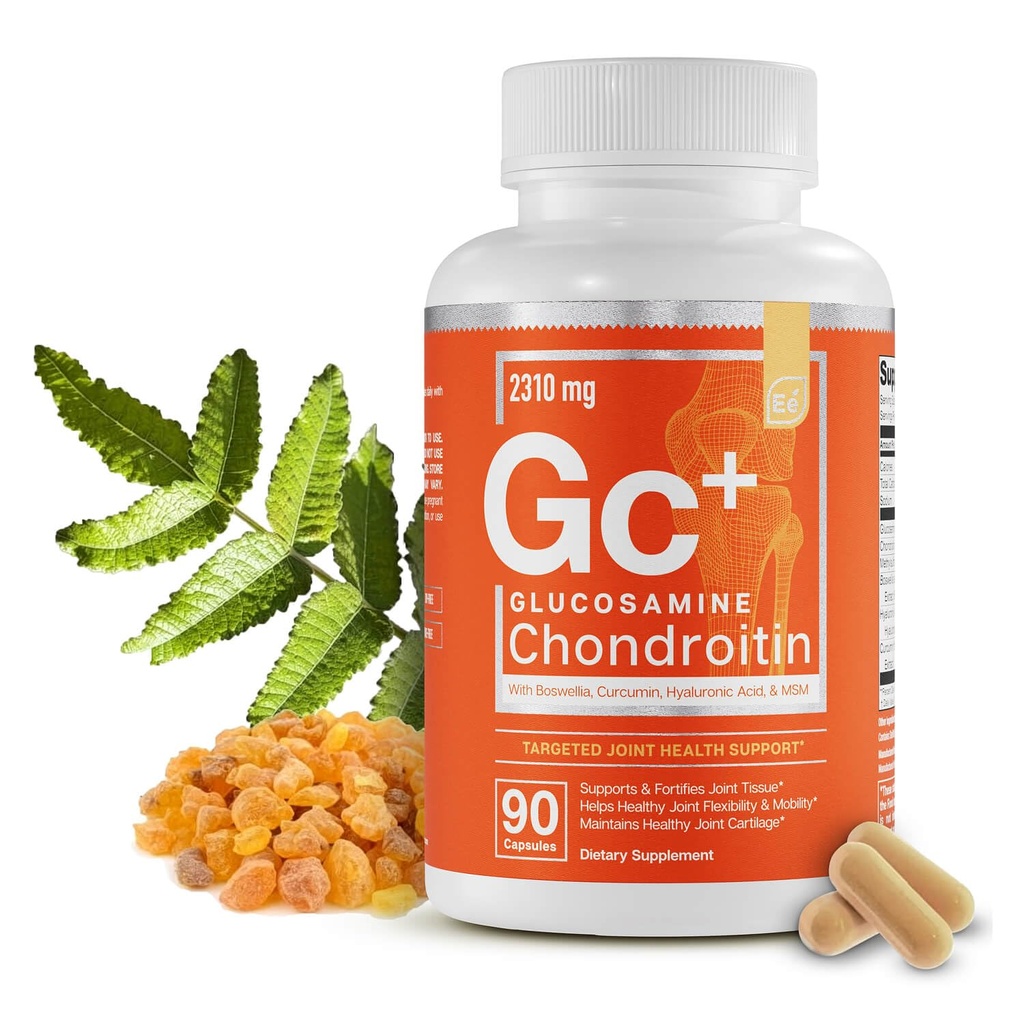Základní prvky Glucosamine Chondroitin MSM Boswellia Serrata Hyaluronic Acid dodatek Společná podpora Antioxidant dodatek pro flexibilitu - 90 Kapsle