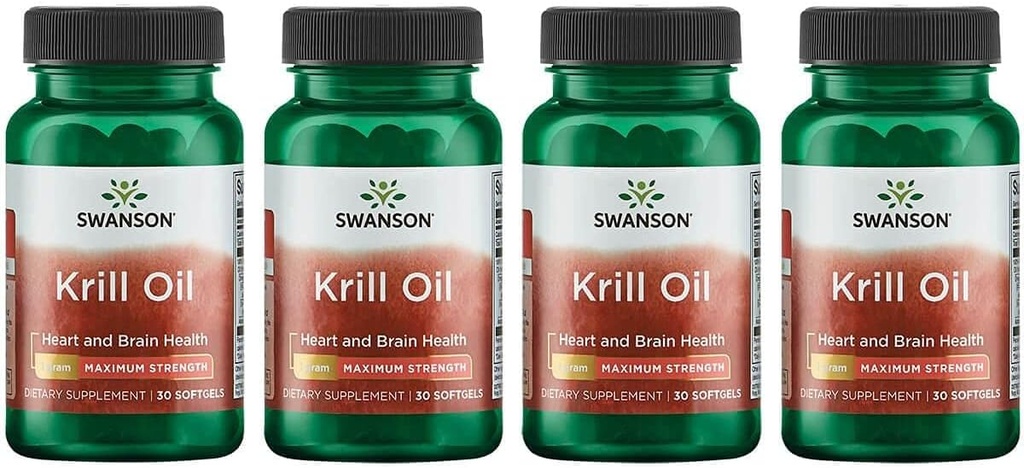 Swanson EFAs- Krill Oil - Maximální pevnost - 1 g, 30 Softgels (4 balení)
