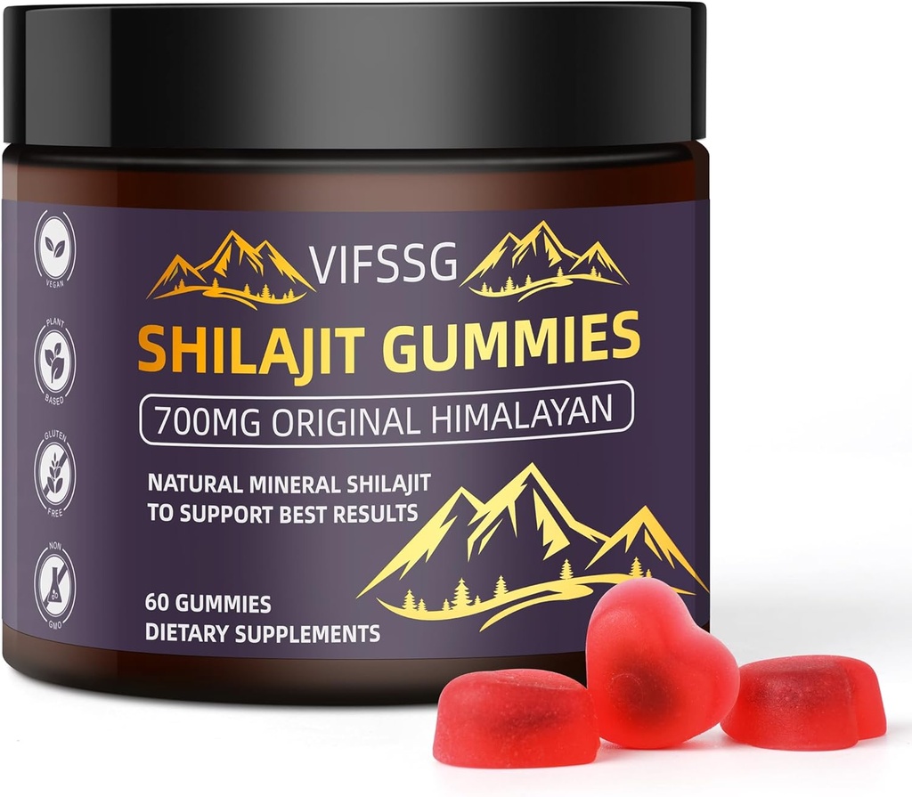 Shilajit Gummies, Sugar- Free Gummies, 500 Mg Shilajit Pure Himalayan Organic, Shilajit dodatek, Shilajit Resin, Gold Grade Nature Shilajit se 4 in-1 Komplex pro energetickou podporu, 60 Gummies
