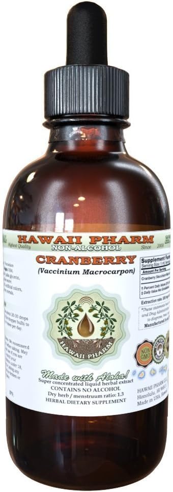 Cranberry Alcohol- Free Liquid Extract, Cranberry (Vaccinium Macrocarpon) Sušené Berry Glycerite Hawaii Pharm Natural Bylinný doplněk 2 oz