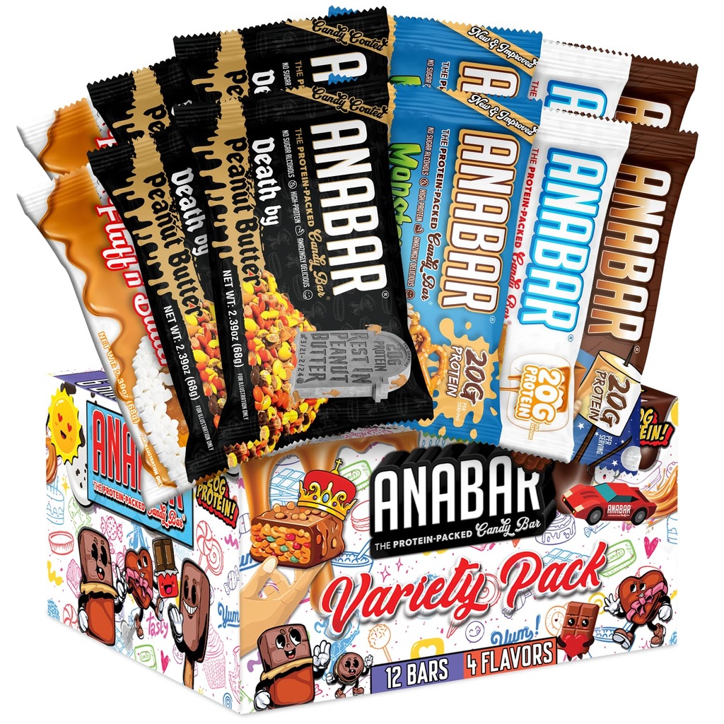 Anabar Protein Bar, Protein-Balené Candy Bar, Nejlepší Ochutnávací Protein Bar na světě, No Cukr Alcohols, High Protein, Amazonly Delicious, 20 Grams of Protein (12 Bary, Variety Pack)