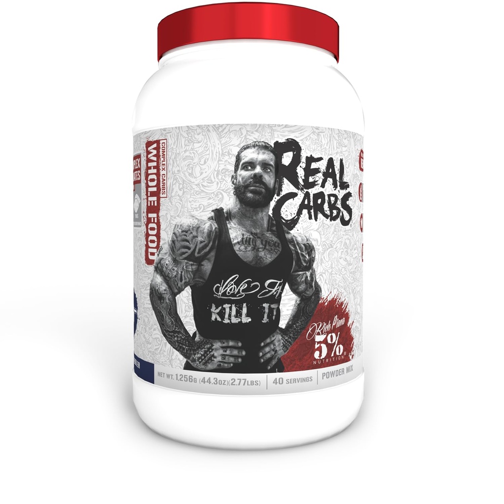5% Nutrition Rich Piana Real Carbs with Real Food Complex Carb Powder, Long- Lasting Low Glycemic Energy for Pre- Workout / Post- Workout Recovery Meal, 2.8 LB, 40 Servings (Blueberry Cobbler)