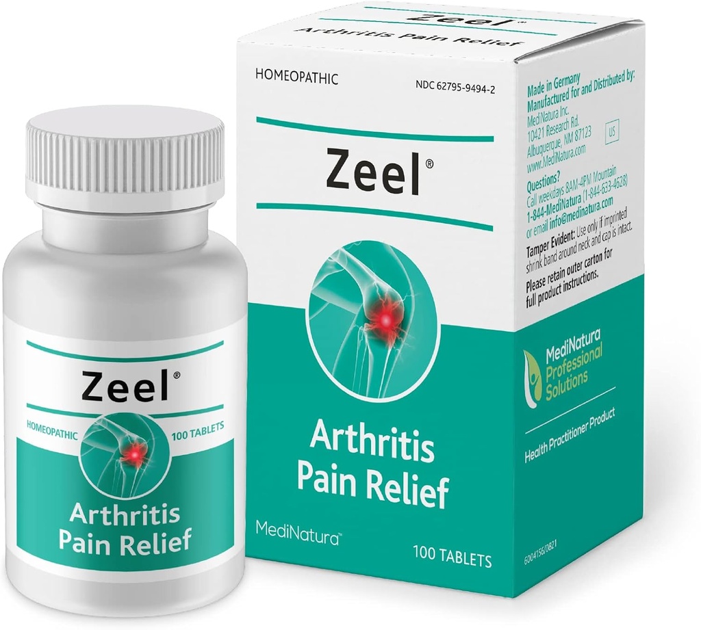 MediNatura zeel Homeopatická podpora pomáhá zmírnit bolest a tuhost kolem klouby - Arnica + 14 Aktivní přírodní složky - 100 tablet