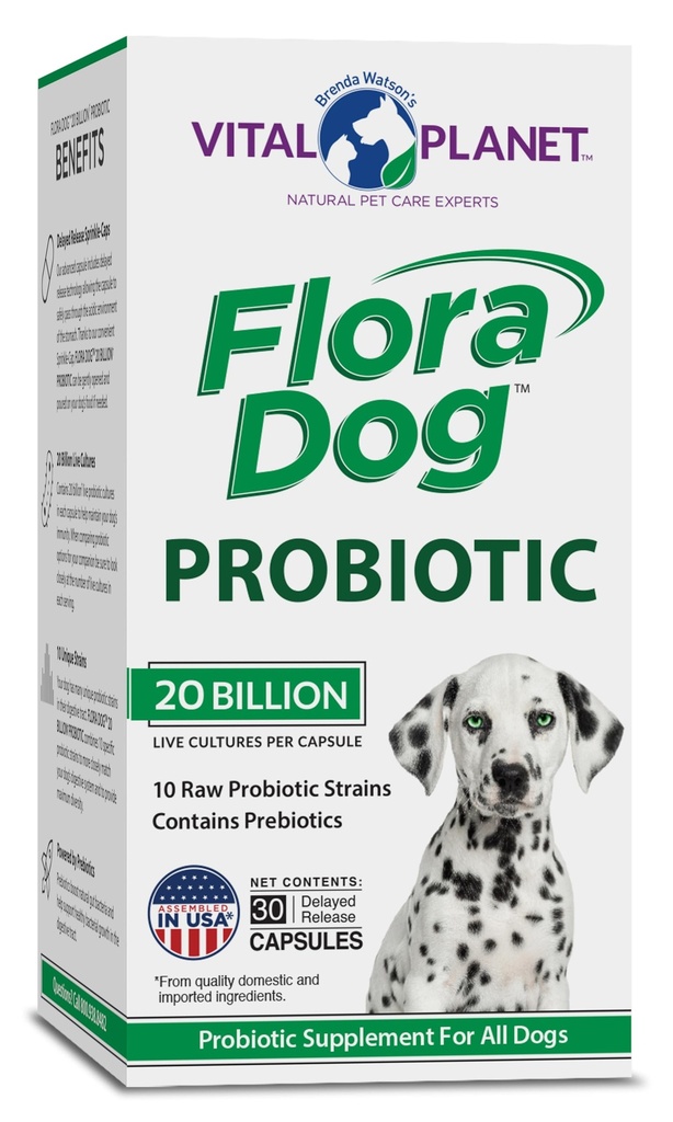 Vital Planet - Flora Dog Probiotické kapsle Dodatek s 20 Miliony kultur a 10 záplaty, High Potency Imunity and Digestive Support Probiotics for Dogs, 30 Zpožděné uvolnění kapsle