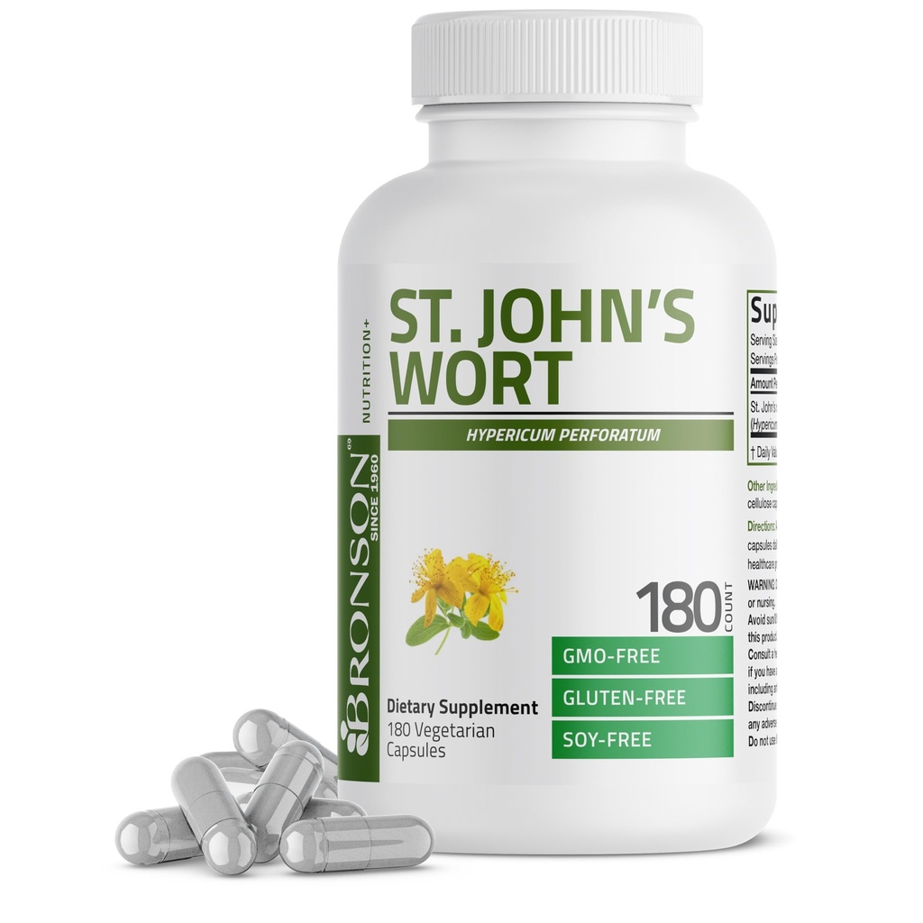 Bronson St. John 's Wort 700 MG per Serving Hypericum Perforatum Podporuje pozitivní nálady - Non- GMO, 180 Vegetariánské kapsle