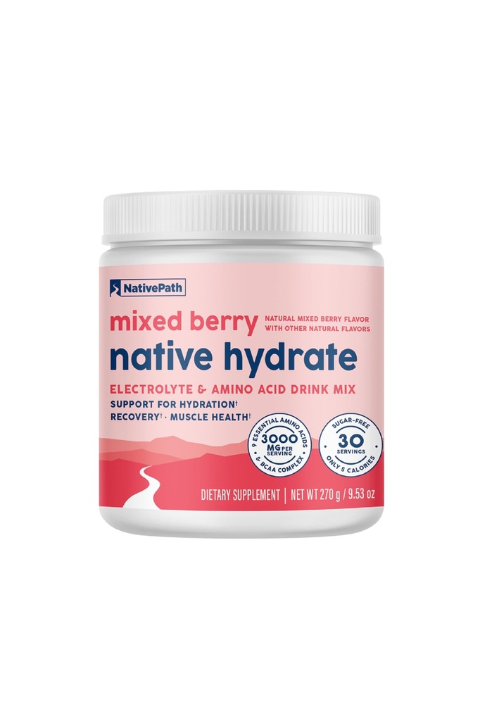 NativePath Hydrate, Nulový cukr, Electrolytes Powder with BCAA, Mixed Berry Hydration, Keto & Paleo Friendly, 30 Služeb
