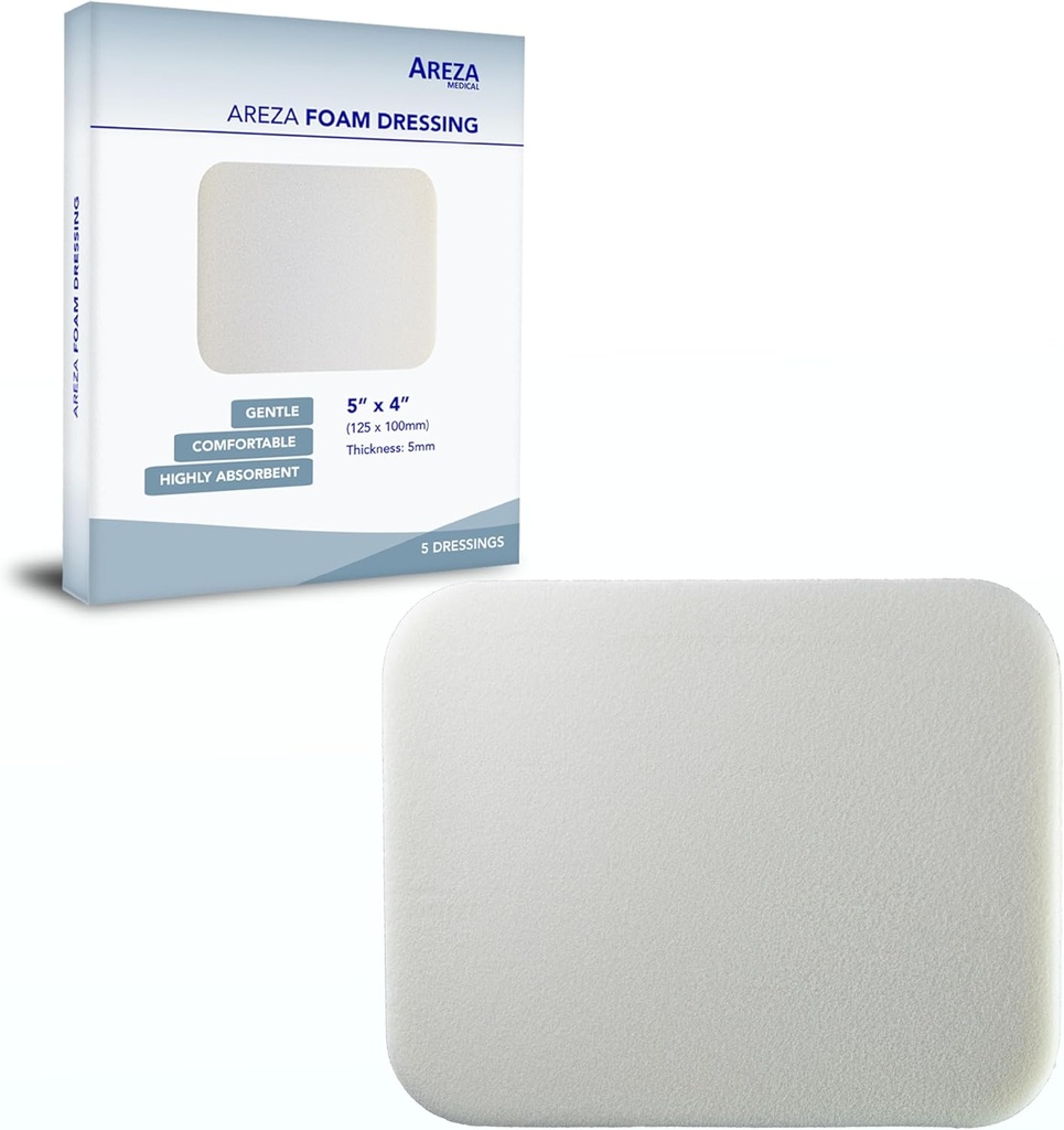 Areza Medical - Foam Wound Dressing - Polyuretan - Sterilní - 5 "x 4" (12, 5 cm x 10 cm) - 5 PCS