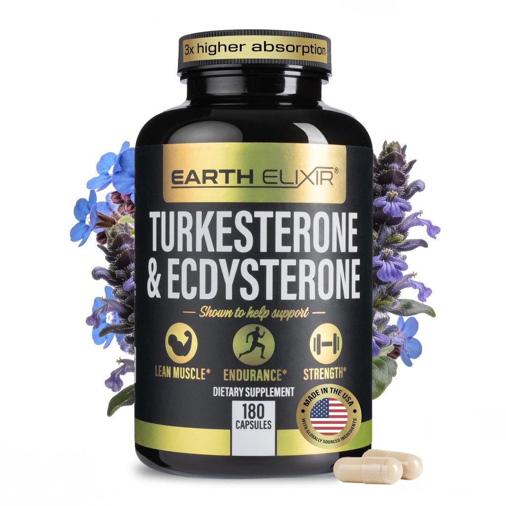 Turkesteron & Ecdysteron - Přírodní testosteron Support, 2- in-1 High Potency Turkesterone Dodatek pro muže a ženy s 95% Beta Ecdysterone - Síla, energie a vitalita - 180 tobolek
