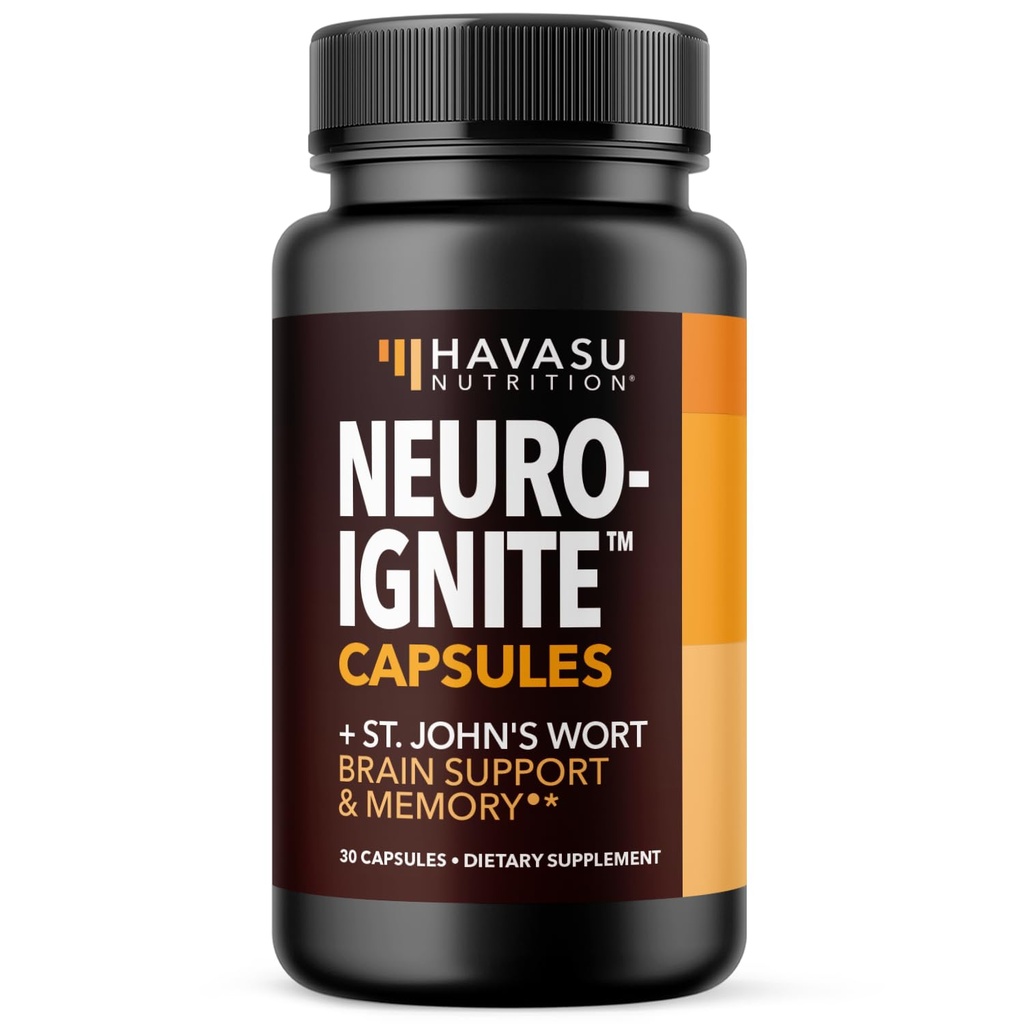 NeuroignITE Brain doplňky pro paměť a zaměření - 30 Počet - Nootropics Brain Support Dodatek s Bacopa, Ginkgo Biloba, St. John 's Wort, Fosfatidylserine - Non- GMO kapsle, 1- Měsíční dodávka