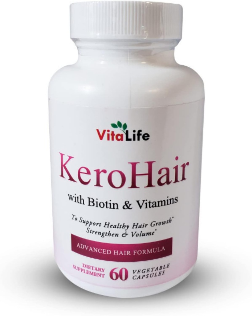 Kerovlasy Kompletní dodatek s vitamíny a Biotin I 60 Kapsle pro silný a zdravý růst vlasů - Zabraňuje vypadávání vlasů 124; Schváleno * Obohacený o extra biotin a vitamin B