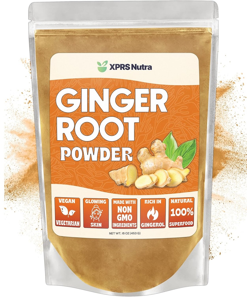 XPRS Nutra Ginger Powder - Premium Ground Ginger Root Powder with Potent Spicy Flavor - Ground Ginger Powder - Vegan Friendly Udržitelně pěstované Prach Ginger (16 Ounce)