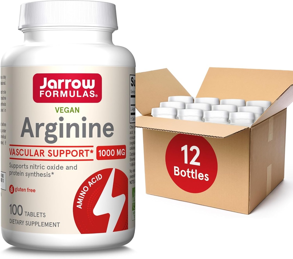 Jarrow Diplomas Arginine 1000 mg, Dietní dodatek, Podporuje výrobu oxidu dusnatého, podporuje proteinovou syntézu, 100 tablet, až 100 denní dodávky (balení po 12)