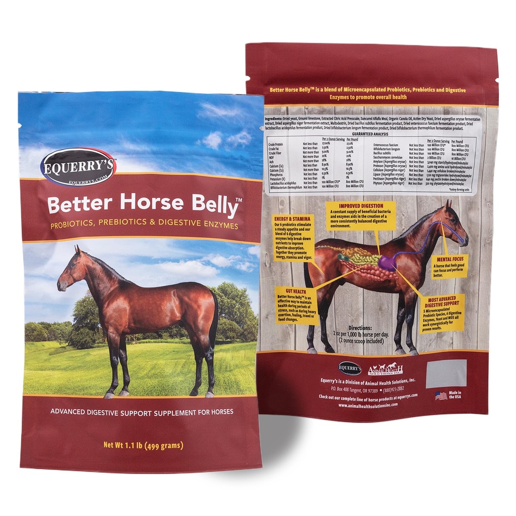EQUERRY 's Better Horse Belly - Doplněk pro koně s Gut Support CLAS124; Koňská probiotika s prebiotikou a trávicí enzymy CLAS124; pro koliku, trávicí upset, 1.1LB