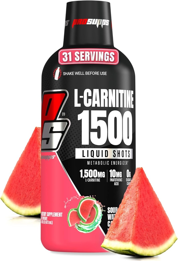 PROSUFPS L- karnitin tekutý 1500, stimulant- zdarma tekuté panáky pro muže a ženy - Clean Preworkout drink for Energy, Performance & Muscle Recovery - No Sugar, No Carbs - 31 Podání, Melounová Candy