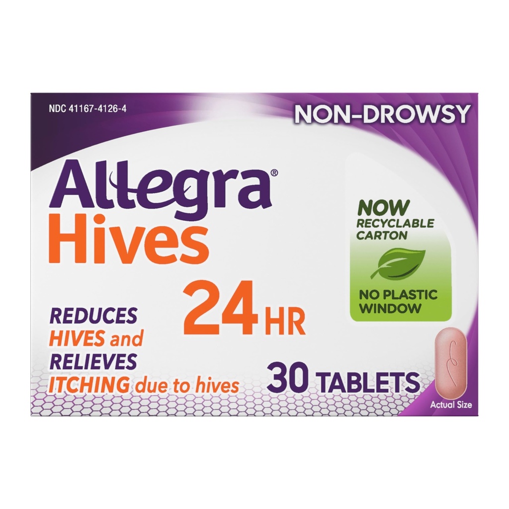 Allegra Hives Antihistamin 24- Hour Tablety, Non- Drowsy Hive Reduction a Hive Itch Relief, 180 mg Fexofenadine HCI, 30- Počet