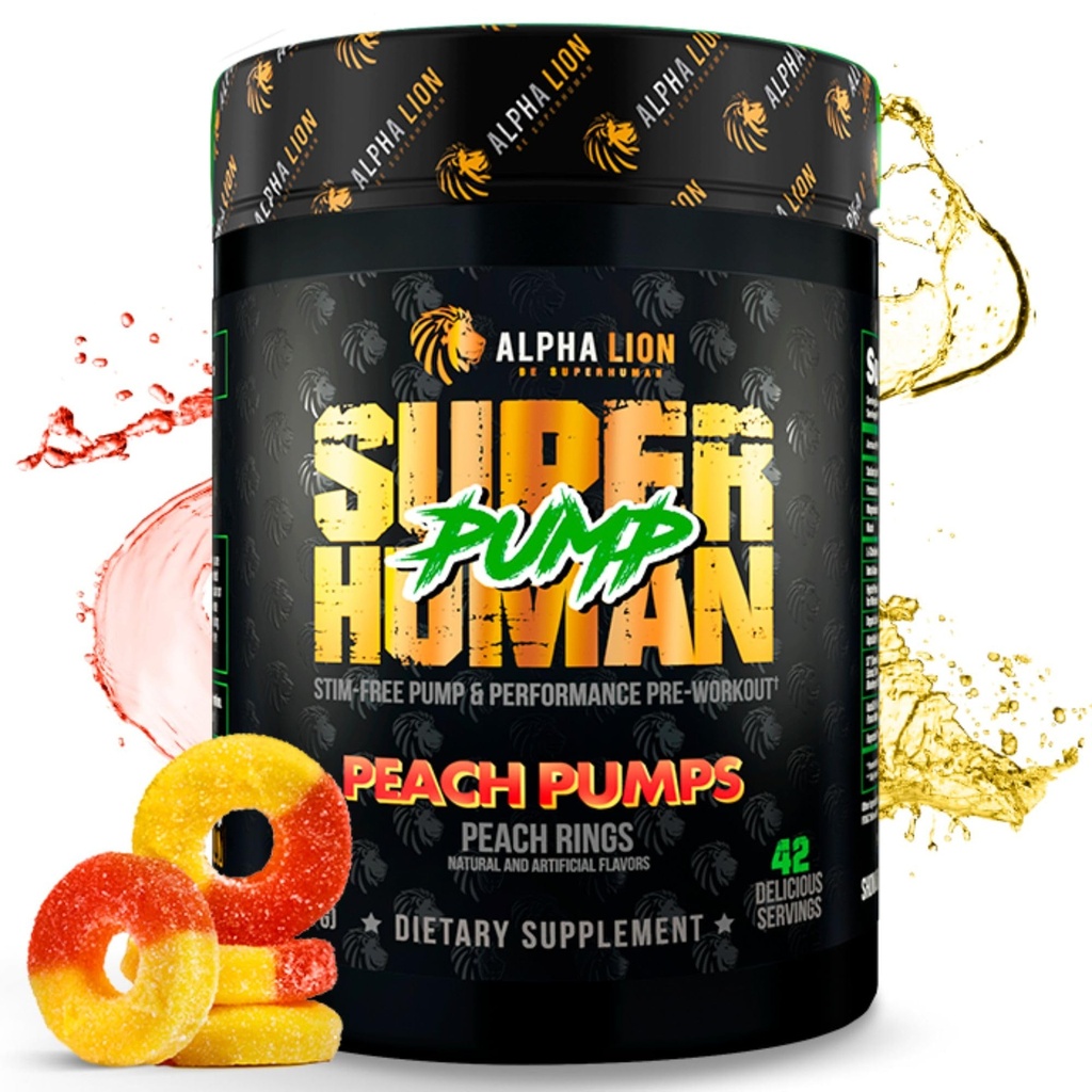 ALPHA LION Superhuman čerpadlo Pre Workout Powder, Nootropic Caffeine & Stim Free Precvičení Dodatek, Oxidový booster, Muscle Gainer, Energy & Focus (42 Služeb, Peach Pumps Flavor)