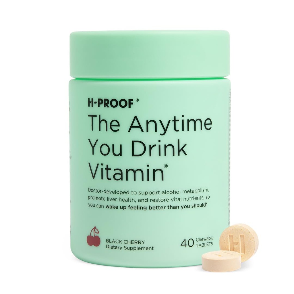 H-PROOF Kdykoliv budete pít vitamín, zdraví jater a imunita podpora s elektrolyty, mléko Thistle, a vitaminy B & C - 40 Žvýkací tablety (20 Služeb), Vegan, Black Cherry