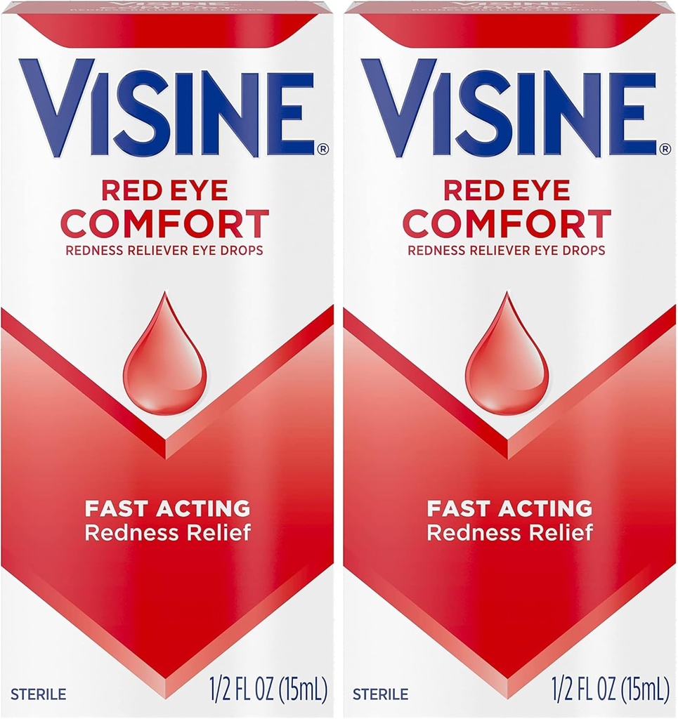 Visine Red Eye Comfort Relief Oční kapky pomoci zmírnit červené oči Vzhledem k menšímu podráždění očí rychle, Tetrahydrozolin HCl, 0.5 fl. oz (balení po 2)