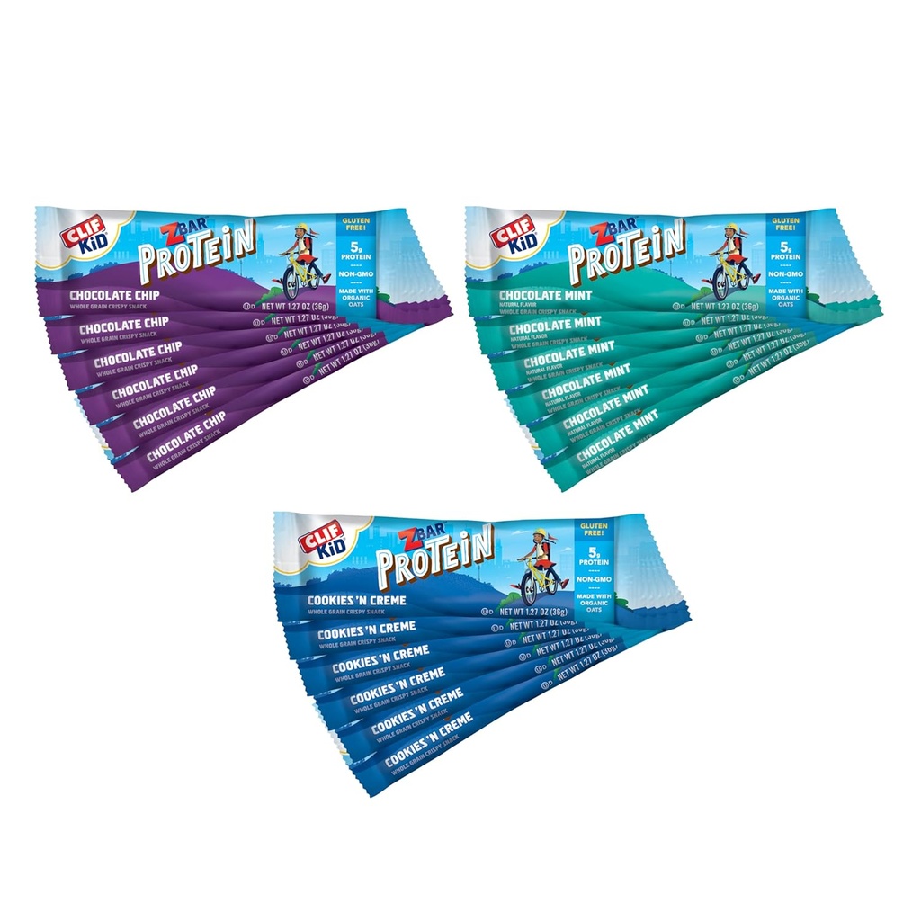 Zbar Protein - Chocolate Chip, Chocolate Mint, a cookies 'n Creme - Variety Pack - Crispy Snack Bars - Made with Organic Oats - Non- GMO - 5g Protein - gluten zdarma Protein bary (18 Pack)