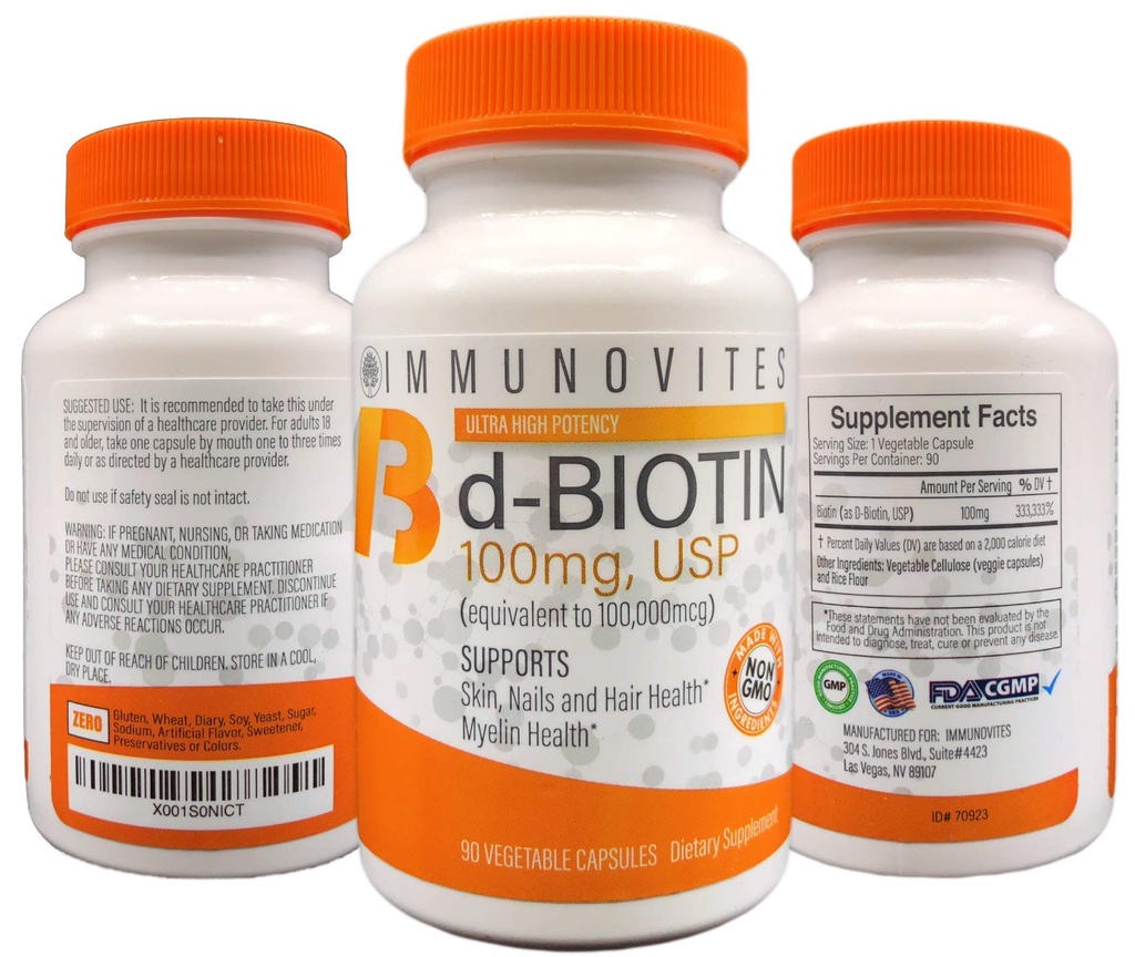 IMUNOVITES 3- Pack High Dose Biotin (as d- Biotin, USP) 100mg (Ekvivalent to 100.000mcg) 90 Kapsle, Vysoká potence (3)