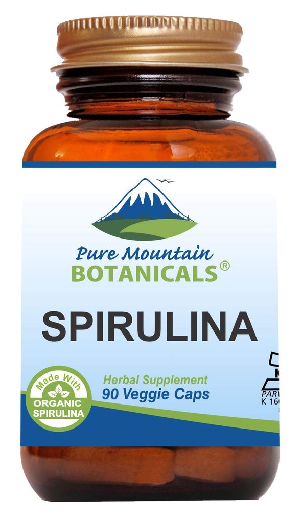 Čisté horské botaniky Spirulina Kapsle - 90 Kosher Vegan Caps - Nyní s 450mg Organic Spirulina Powder - Příroda Superfood Dodatek