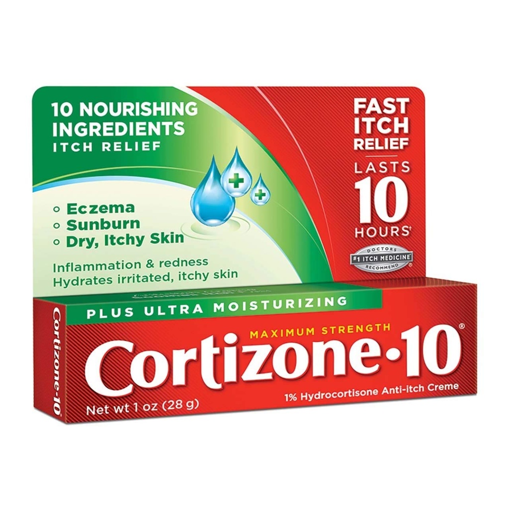 Kortizone- 10 Anti- Itch Creme Plus Hojení hydratační, Maximální síla, 1 oz.