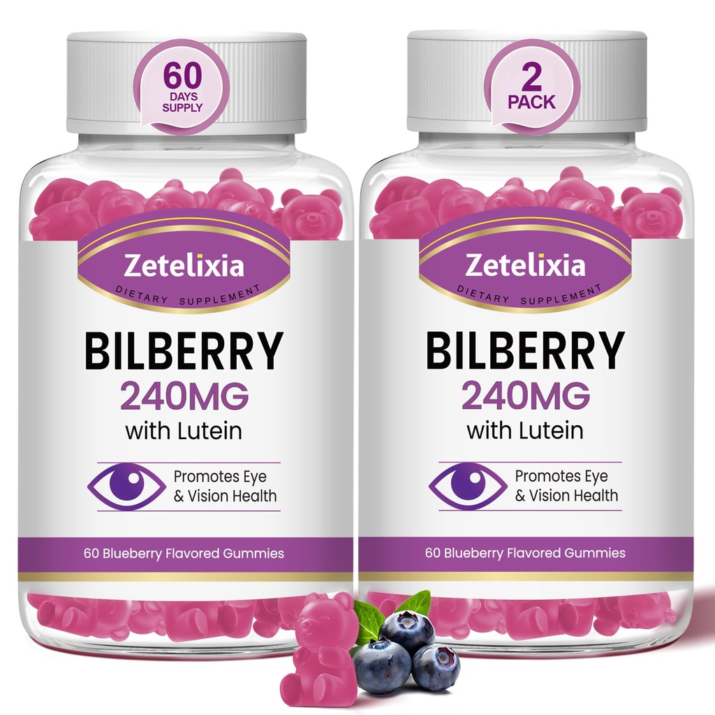 2 Pack Lutein Gummies Oční doplněk pro dospělé, Lutein & Zeaxanthin doplňky Oční vitamíny Gummies, Borůvky s Lutein pro podporu očí & Vision - 120 Gummies