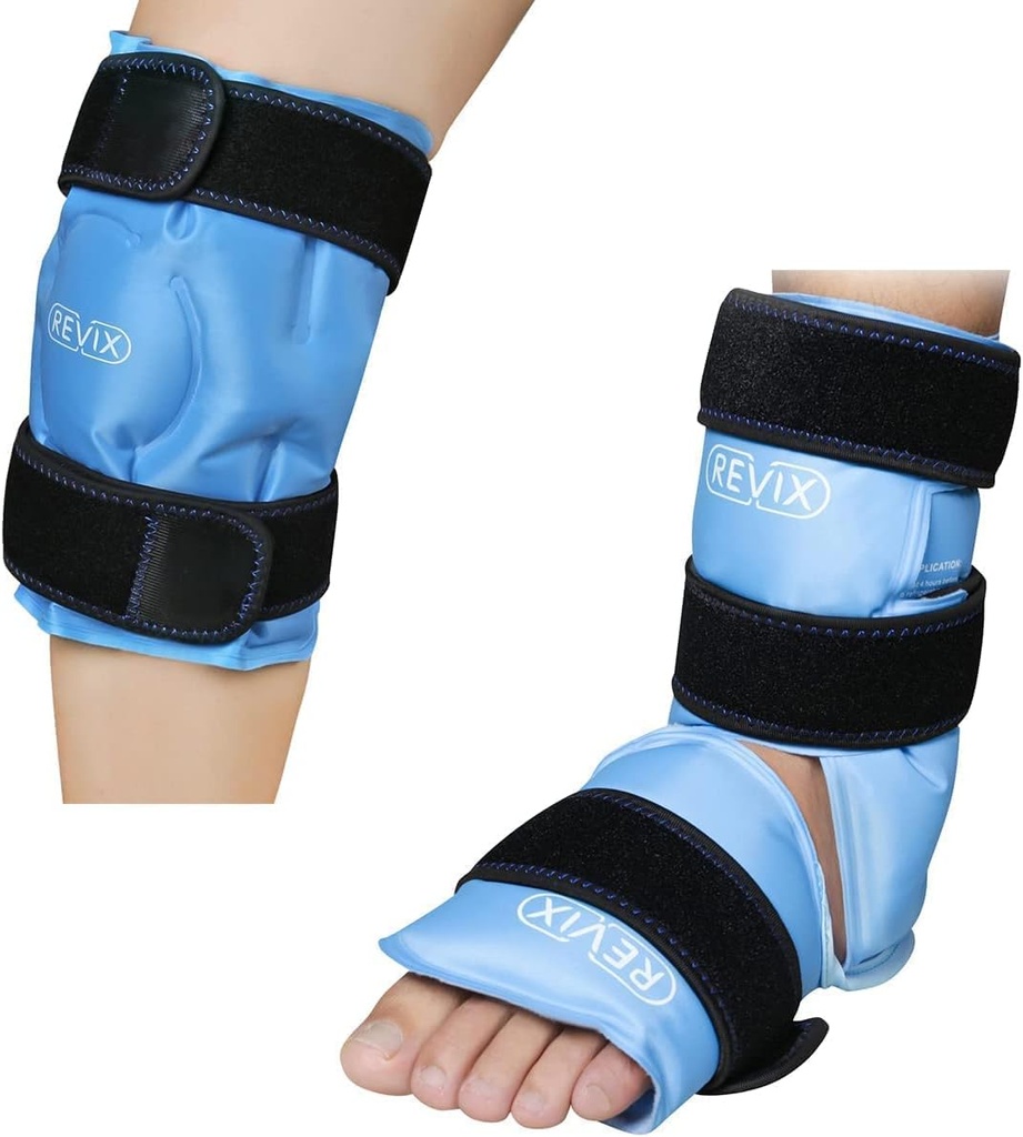 REVIX Ankle Ice Pack Wrap for Injuries Reuse and REVIX Ice Pain Relief, Reuse Gel Ice wrap for Leg Injuries