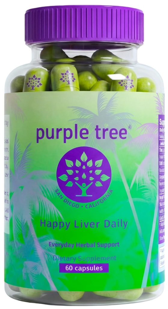 fialový strom Happy Játra Daily Ibrahim 124; Podpora jater & Cleanse s mléčným Thistle 80% Silymarin, Dandelion Root, Artichoke Leaf, Vine Tea DHM, Vitamíny & Více - 60 Játra Detox Veggie pilulky