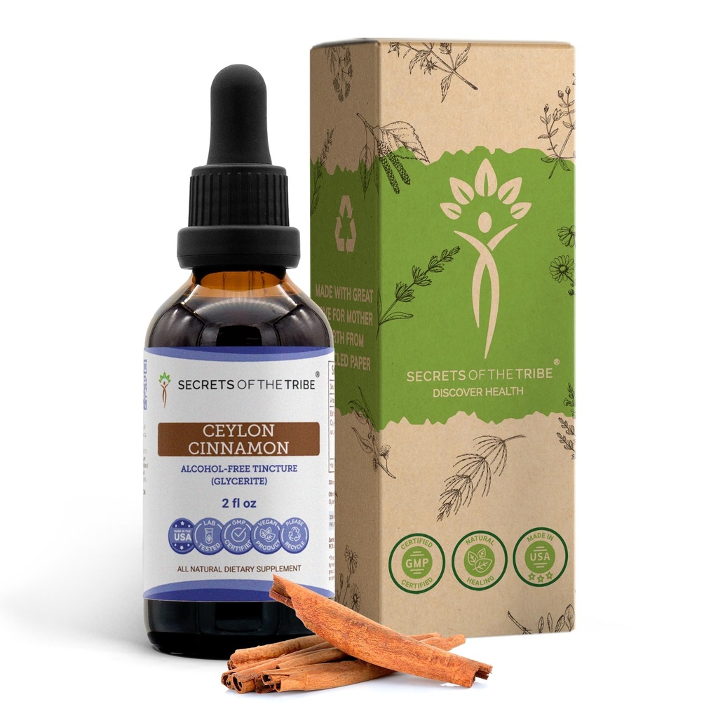 Tajemství Tribe Ceylon Skořice Tincture Alcohol- Free Liquid Extract, Ceylon Skořice (Cinnamomum Verum) Sušený Bark (2 FL OZ)