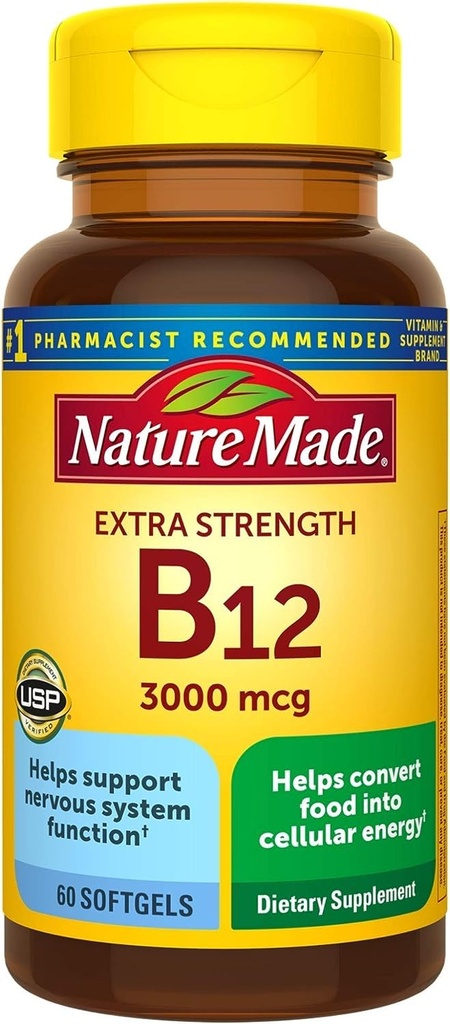 Extra síla Vitamin B12 3000 mcg Softgels, 60 Počet