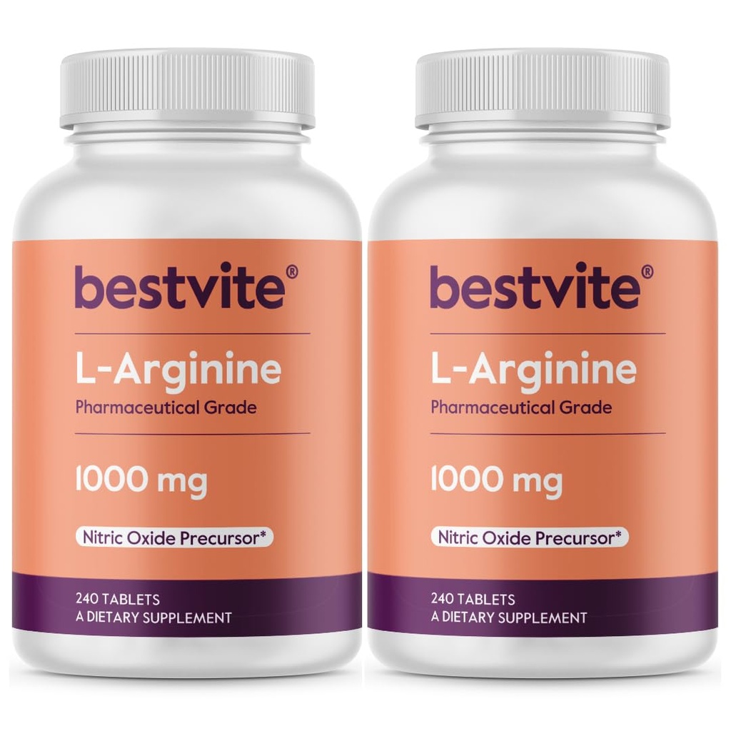 BESTVITE L- Arginin 1000mg na tabletu (480 tablet) (240 x 2) - Farmaceutická forma - Obsahuje 20% čistší arginin ve srovnání s přípravkem Arginin HCl - prekurzor oxidu dusnatého *