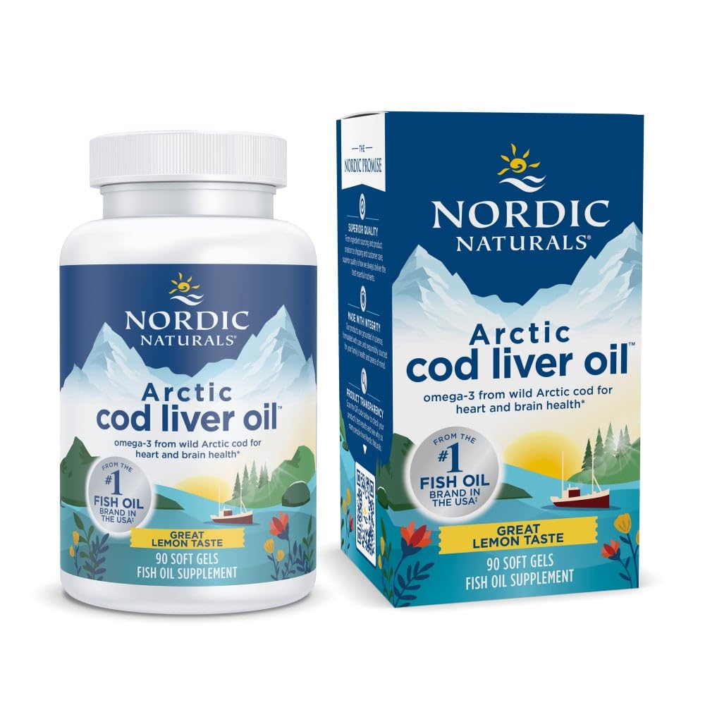 Nordic Naturals Arctic Cod Jaterní olej, Lemon - 90 Soft Gels - 750 mg Omega-3s celkem s EPA & DHA - Heart & Brain Health, Zdravá imunita, Celkově Wellness - Non- GMO - 30 Servings