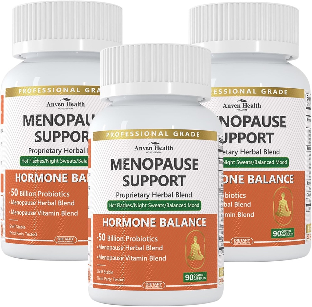 Menopauza Doplňky pro ženy Menopauza Probiotika Relief, Vitamin D3 & B6, Podporuje horké záblesky, Noční poty, Nadýmání & Gut zdraví s Black Cohosh, Kolagen 124; 270 Veggie Caps