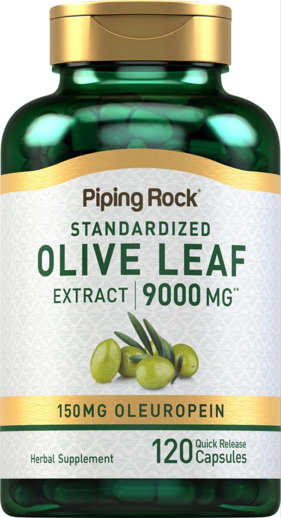 Piping Rock Olive Leaf Extract Capsules 124; 9000mg Supplications 124; 120 pilulky 124; 150mg Oleuropein 124; Standardizované bylinné doplňky 124; Non- GMO, gluten zdarma