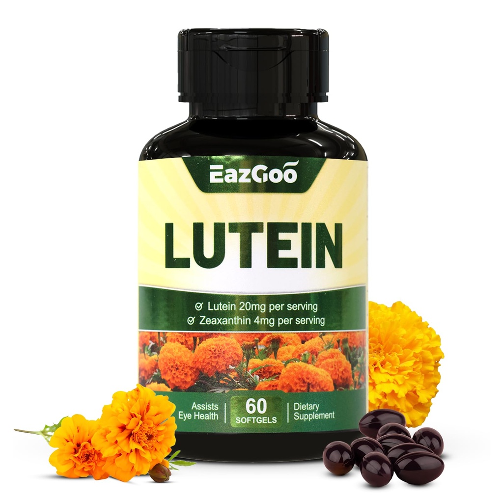 Lutein pro oči, Lutein 20mg, Lutein a Zeaxanthin Doplňky, Oční doplňky, Eye Relief & Support Vision Health, Vegan, 60 Softgels