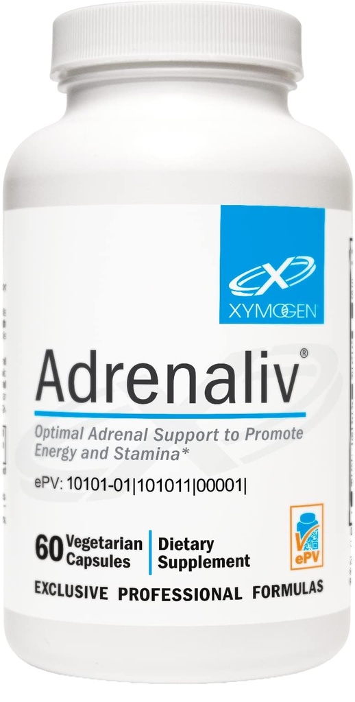 XYMOGEN Adrenaliv - Dodatek k podpoře reakce těla na stres, podpora energie a Stamina - Rhodiola Rosea, Eleuthero, Komplex nadledvin, Lékořice, Vitamin B6 (60 Kapsle)