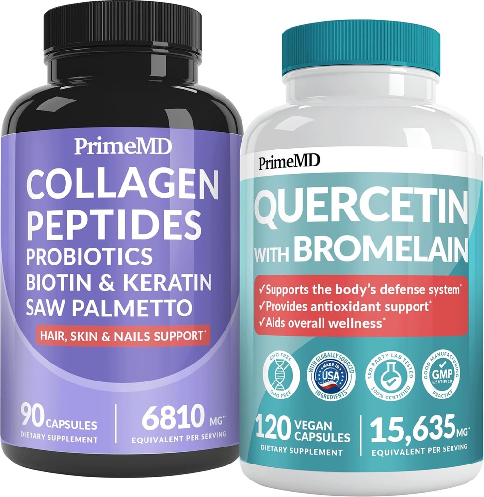 27- in-1 Vlasy Kůže a nehty Vitaminy (6810mg) w / Biotin a kolagen Vlas Růst Vitamíny s probiotika a Saw Palmetto, 90 ct - 28- in-1 Quercetin s Bromelain pro denní imunitní obranu (120ct)