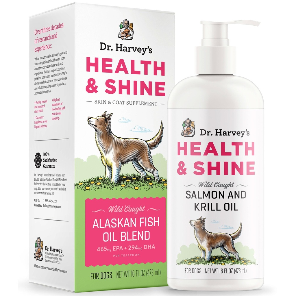 Dr. Harvey 's Health & Shine Alaskan Fish Oil Blend for Dogs - Podporuje zdravé srdce, mozek a oči (16 fl. oz.)
