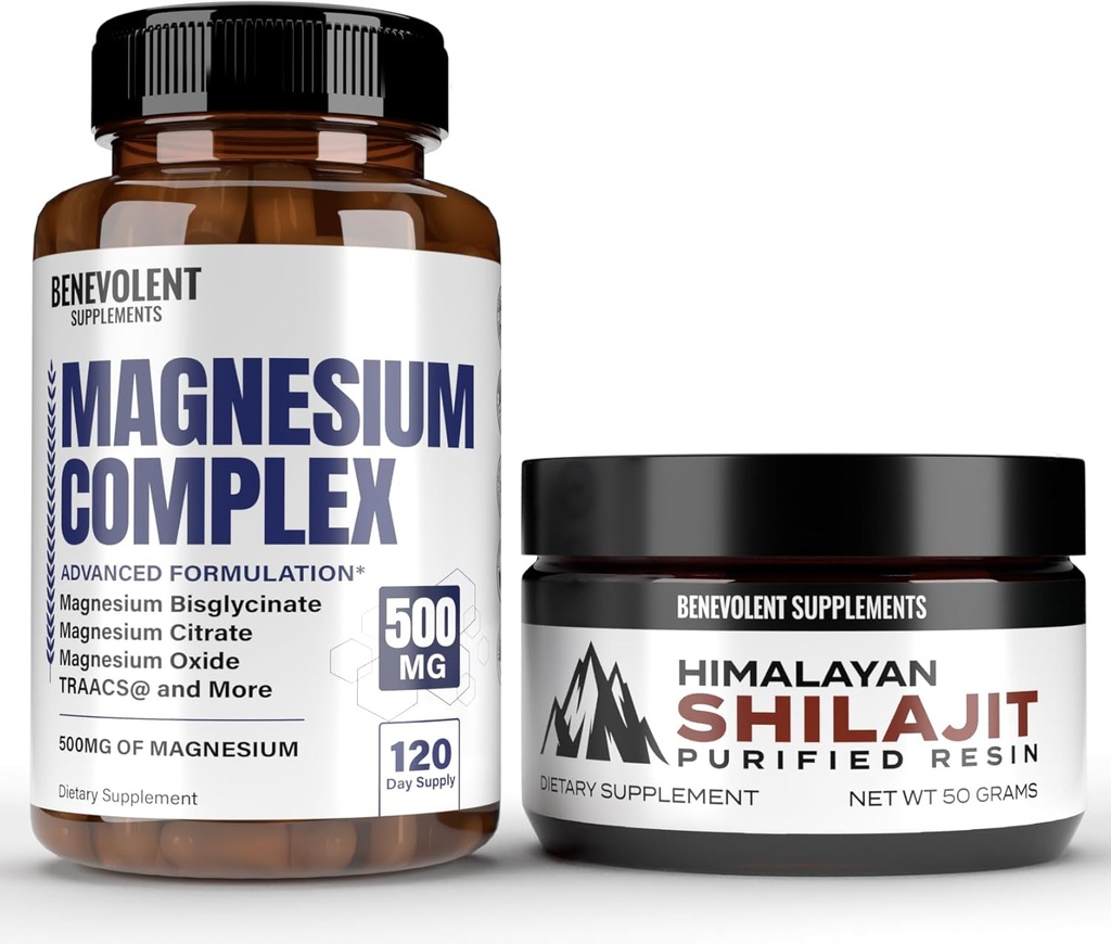Komplex hořčíku s 5 nejlepšími formami a himalájskými shilajity Resin - 4 měsíce Dodávka 500 mg Glycinátu hořečnatého, oxidu hořečnatého, taurátu, chelatátu, magnesium- citrátu - 85 + Stopové minerály pro energii