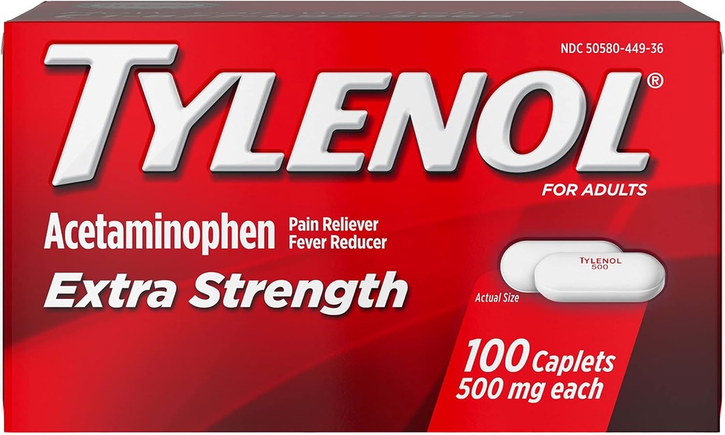TYLENOL Extra Strength Pain Reliever & Fever Reducer 500 mg, Kaplety 100 ea Balení po 2
