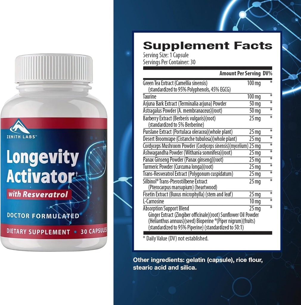 Zenith Labs Activator dlouhověkosti Anti- Aging dodatek stravy, Přírodní antioxidanty s Resveratrol - podporuje imunitní funkci a zdravé paměti, 3 Pack