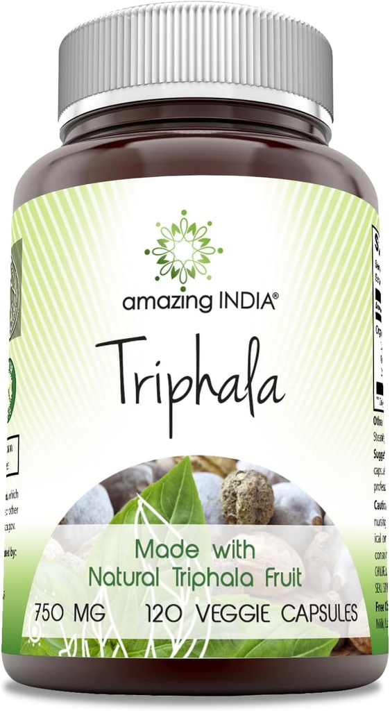 Amazing India Triphala (Natural Triphala Fruit) Dodatek 124; 750 Mg per Serving Crup124; 120 Veggie Kapsle 124; Non- GMO CUP124; Gluten- Free