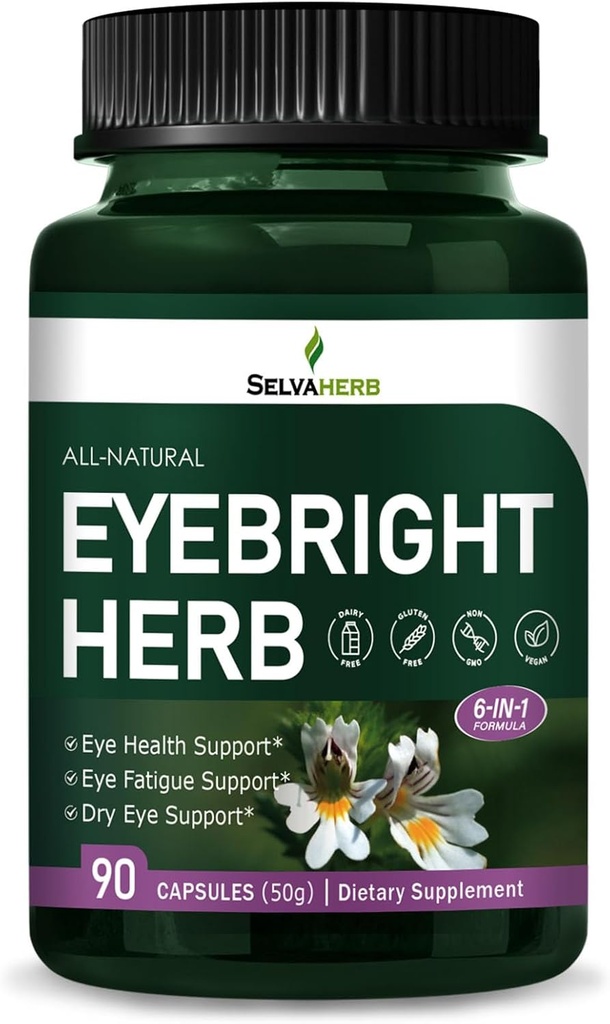 Eyebright Herb Kapsle, Přírodní Bylinný extrakt pro Oční Zdraví Podpora, Oční Únava Podpora & Suché Oko Podpora. 90 Tobolky